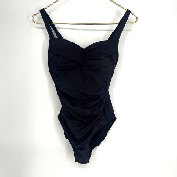 Bond-Eye Black Ruched One Piece Swimsuit D/DD Crinkle Shaping Womens US 4